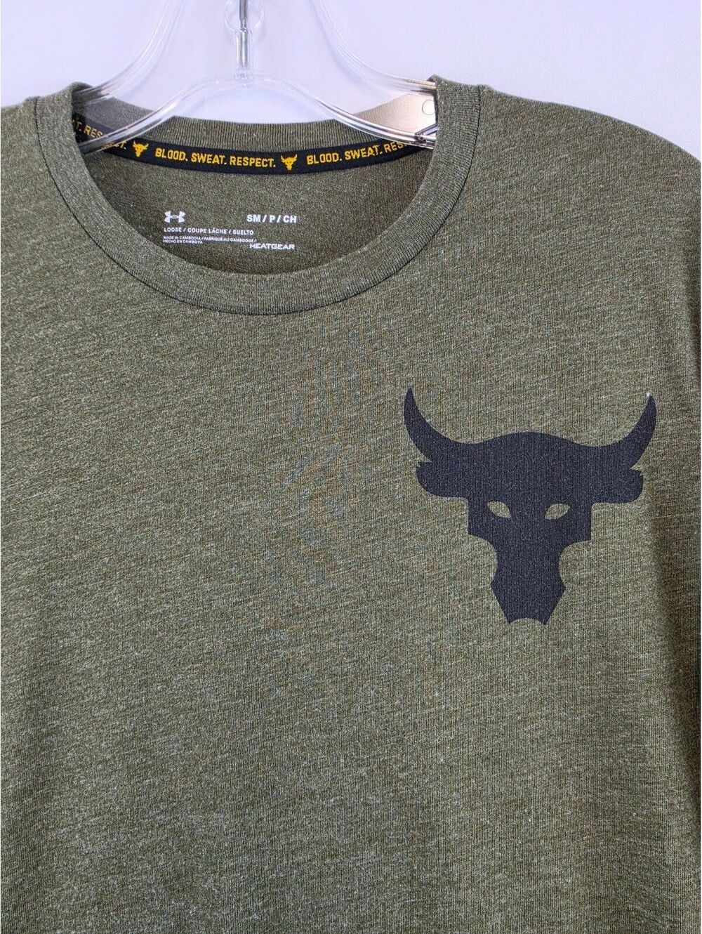Under Armour Project Rock Long Sleeve T-Shirt Size Small Olive Green Loose Fit